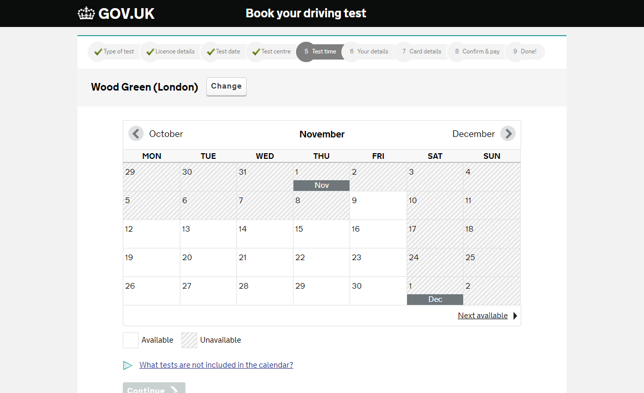 california driving test appointment dates